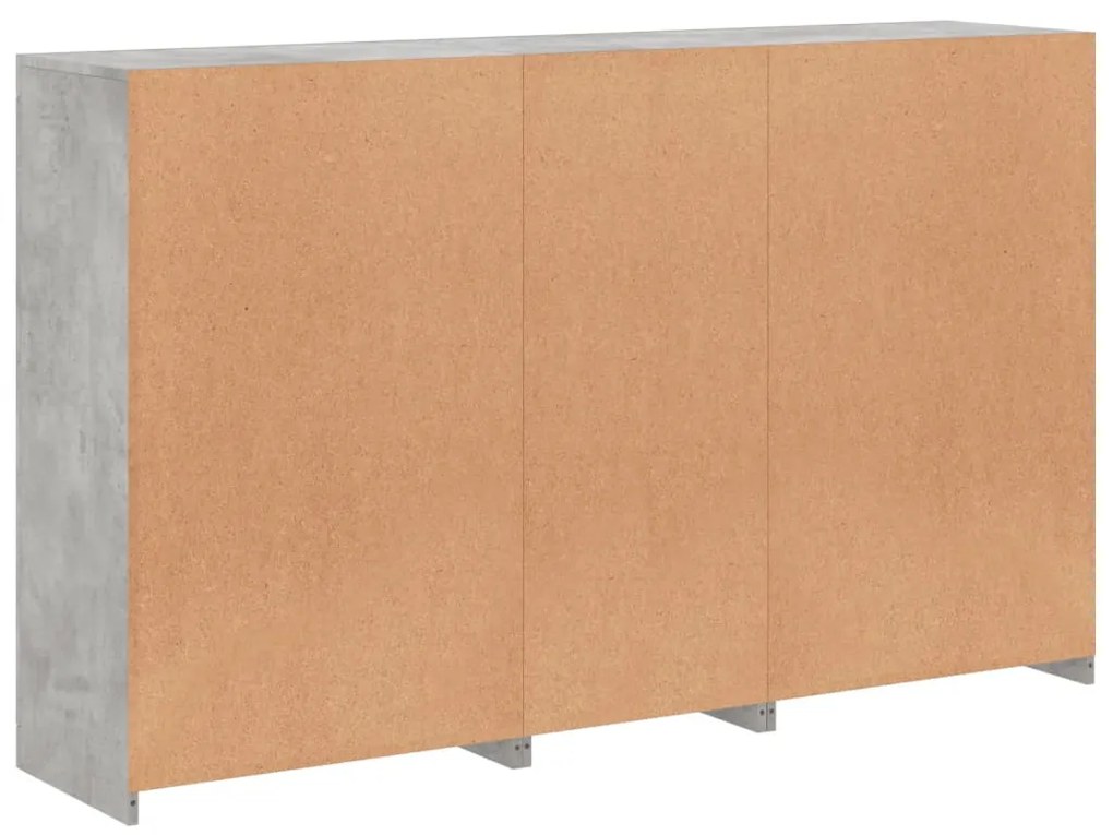 betonszürke tálalószekrény LED-világítással 162 x 37 x 100 cm