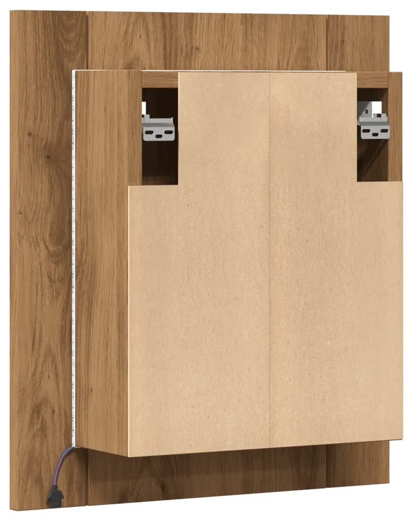 kézműves tölgy szerelt fa tükrös szekrény LED-del 40x12x45 cm