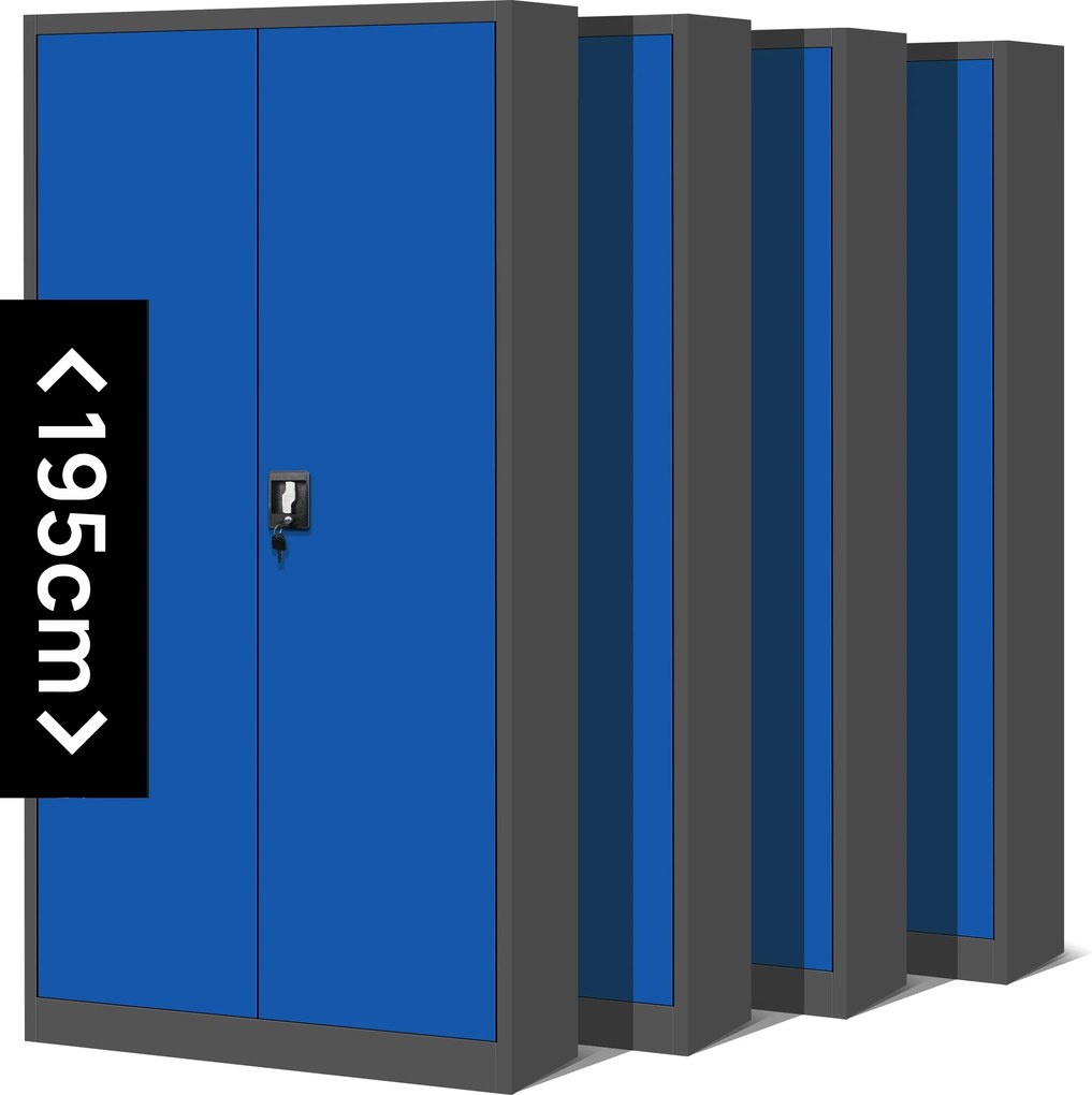 4× fém irodai iratszekrényből álló készlet, antracit-kék, 900x1950x400 mm: JAN H