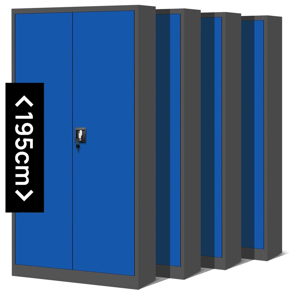Set 4x fém iratszekrény JAN H, 900 x 1950 x 400 mm, antracit-kék