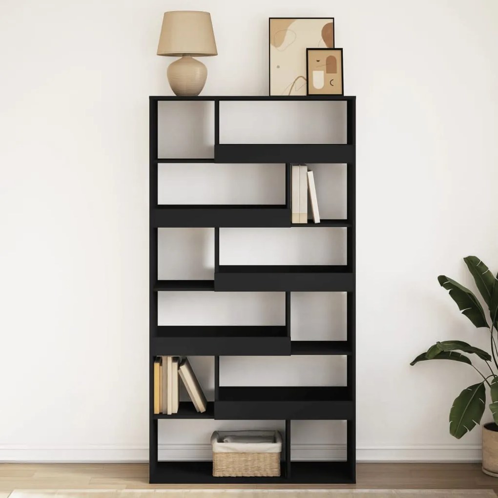 fekete szerelt fa könyvespolc 100 x 33 x 187,5 cm