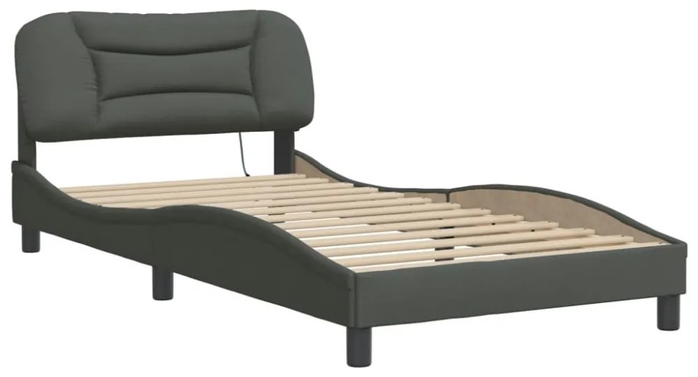 sötétszürke szövet ágykeret LED-ekkel matrac nélkül Hvar 100x200 cm