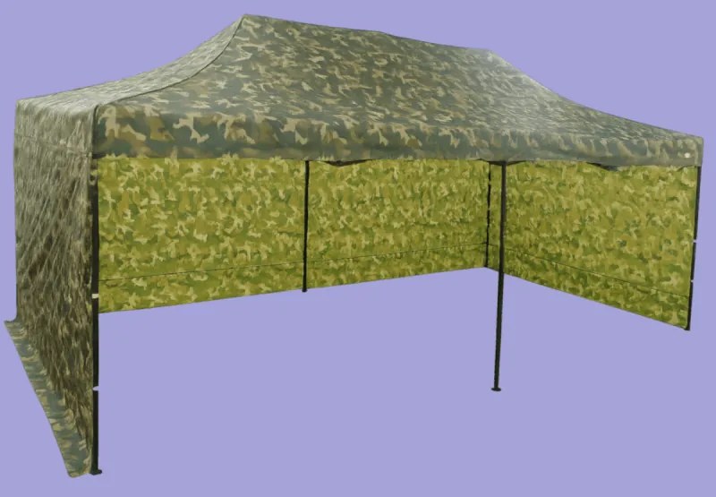Gyorsan összecsukható sátor 3x6m - acél, 3 oldalfal, Terepszínű