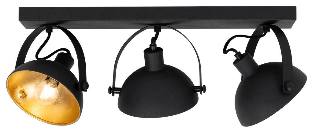 Ipari mennyezeti lámpa fekete arannyal, 3 állítható lámpával - Magnax
