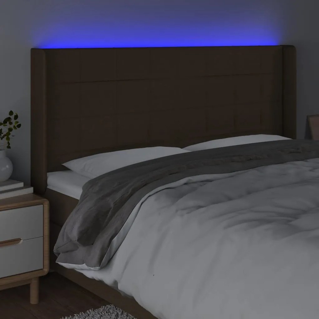 sötétbarna szövet LED-es fejtámla 183x16x118/128 cm