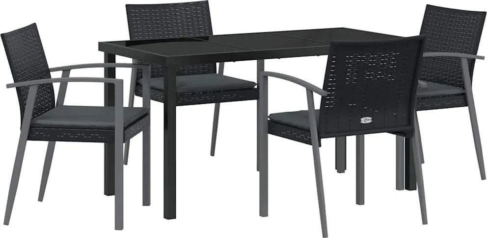 vidaXL Kert étkező szett 5 pcs Fekete és Szürke PE Rattan