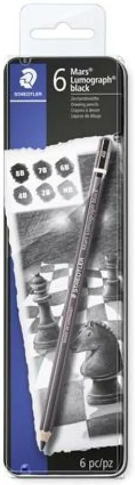 Grafitceruza készlet, fém doboz, hatszögletű, STAEDTLER Mars Lumograph 100B, 6 különböző keménység, fekete (TS100BG6)