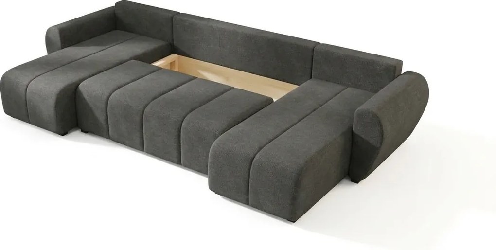 SEVIO U alakú kihúzható ülőgarnitúra, 311x145 cm, sötétszürke + 2 párna INGYEN