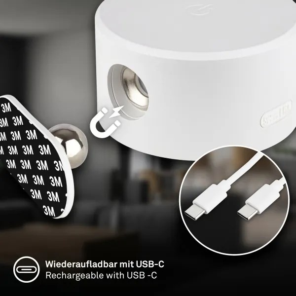 Briloner 3896016 - TARI LED fali lámpa, fényerőszabályozható, újratölthető, LED/1,6W/5V 1500 mAh, fehér