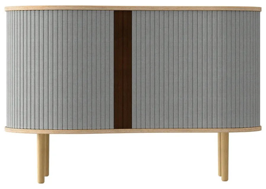 Szürke-natúr színű alacsony komód tölgyfa dekorral, tolóajtóval 100x67 cm Audacious – UMAGE