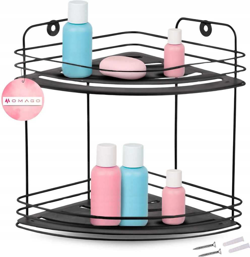 Fürdőszobai Sarok Zuhanypolc Kozmetikai Akasztóval Fekete 3 Szintes