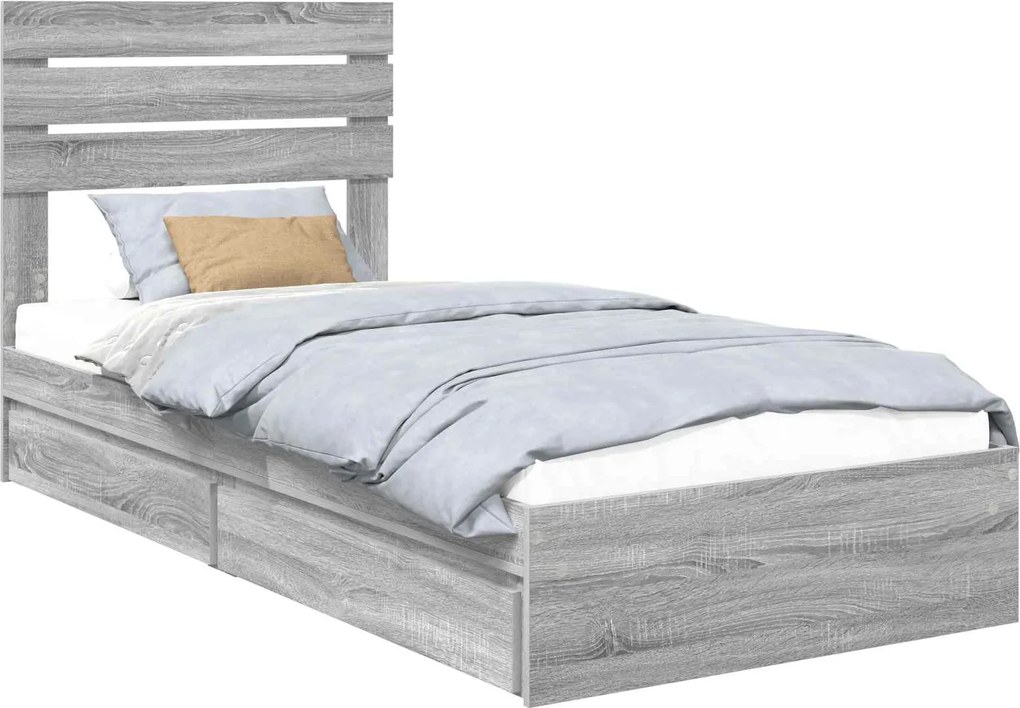 vidaXL Tárolós Ágy fejtámlával Szürke Sonoma 90 x 200 cm Faanyag