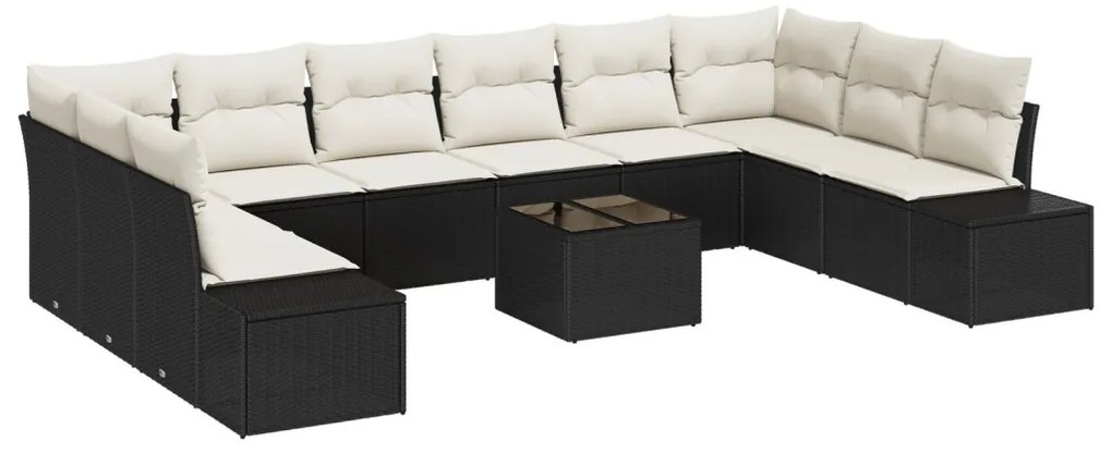 Kerti Kanapé Szett párnával 11 pcs Fekete polirattan