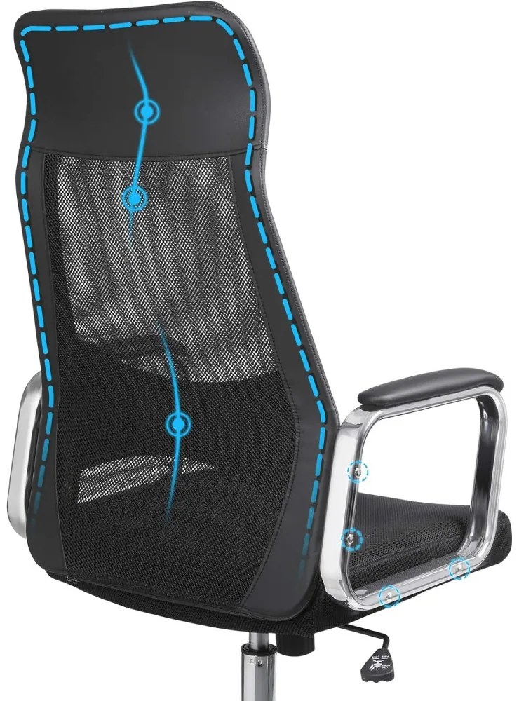 Irodai ergonomikus szék, fej- és deréktámasszal, fekete