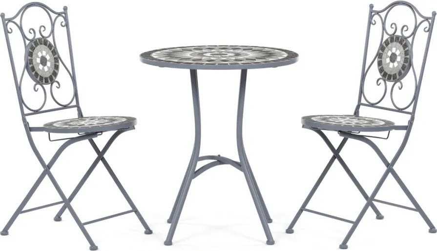 Kerti bútor szett 1+2, fém, kerámia mozaik, szürke, US1500 SET