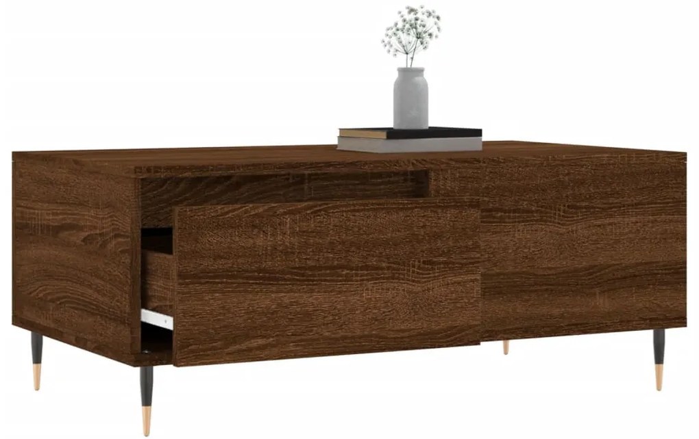 Barna tölgyszínű szerelt fa dohányzóasztal 90x50x36,5 cm