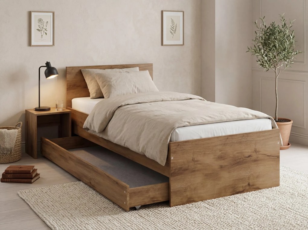 Ágy ELISA 90 x 200 cm, artisan tölgy Ágyrács: Lamellás ágyrács, Matrac: Deluxe 10 cm matrac