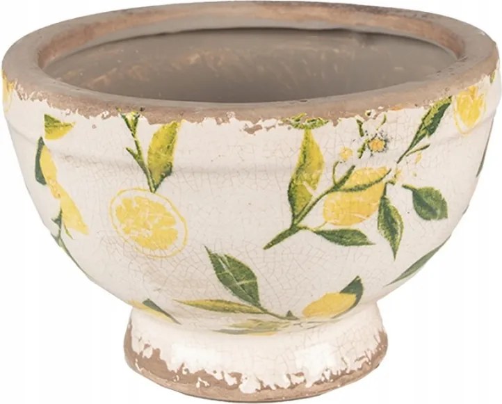 Bézs kerámia virágcserép citromokkal Rebekka S 17x11 cm