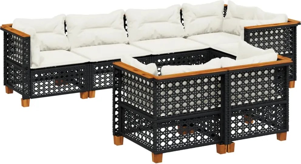 vidaXL 7 részes fekete polyrattan kerti ülőgarnitúra párnával