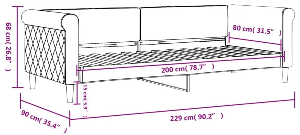 világosszürke bársony kanapéágy keret 80 x 200 cm