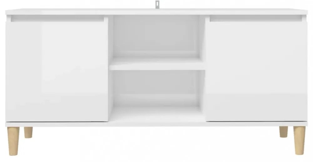 magasfényű fehér TV-szekrény tömör falábakkal 103,5x35x50 cm