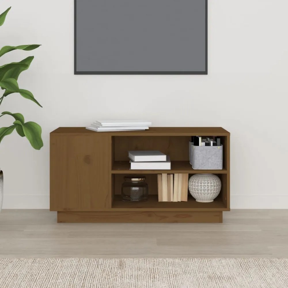 mézbarna tömör fenyőfa TV-szekrény 80x35x40,5 cm