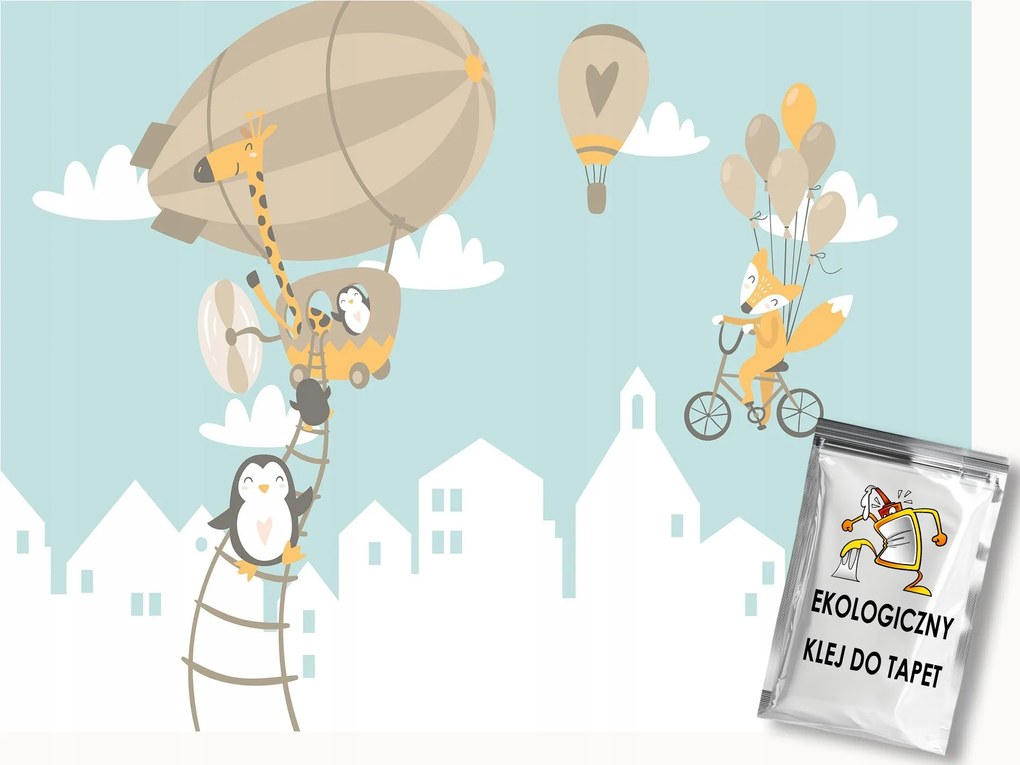 Fotótapéta Flizelina Gyerekek Repülés Léggömb Állatok 100x75 ragasztó