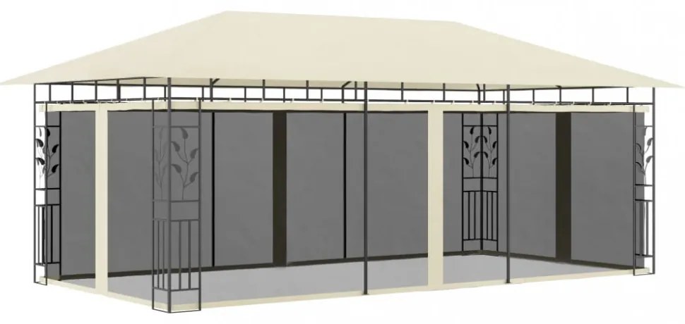 krémszínű pavilon szúnyoghálóval 6 x 3 x 2,73 m