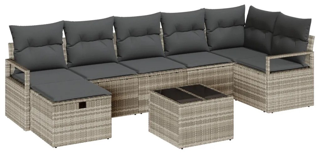 8 Részes Kerti Kanapészett Párnákkal, Világosszürke Polyrattan