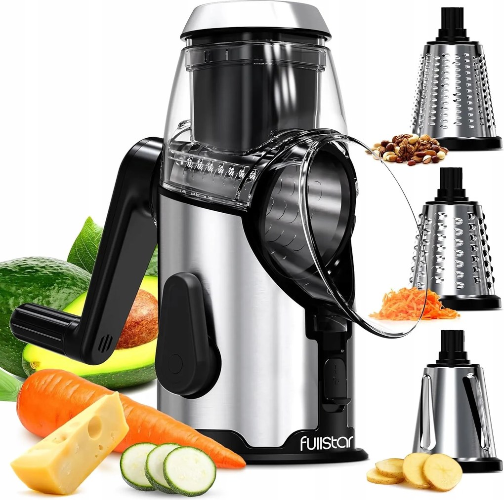 Zöldségszeletelő rozsdamentes acél ház és 3 cserélhető penge