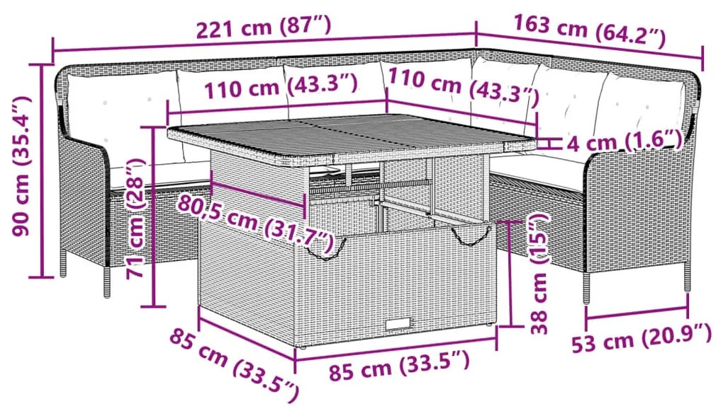 2 részes szürke polyrattan kerti kanapészett párnákkal