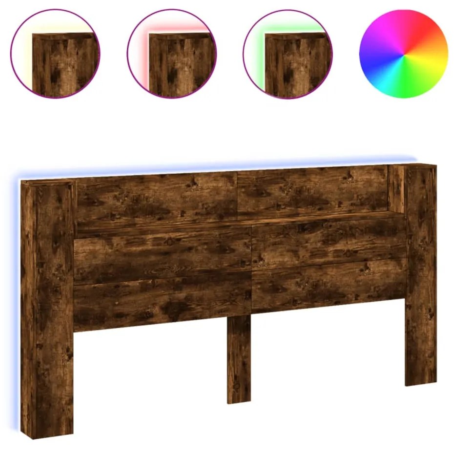füstös tölgy színű áthidalószekrény LED-ekkel 200x16,5x103,5 cm