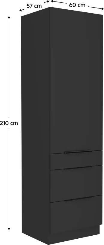 Magas szekrény, fekete, SIBER 60 DKS-210 3S1F