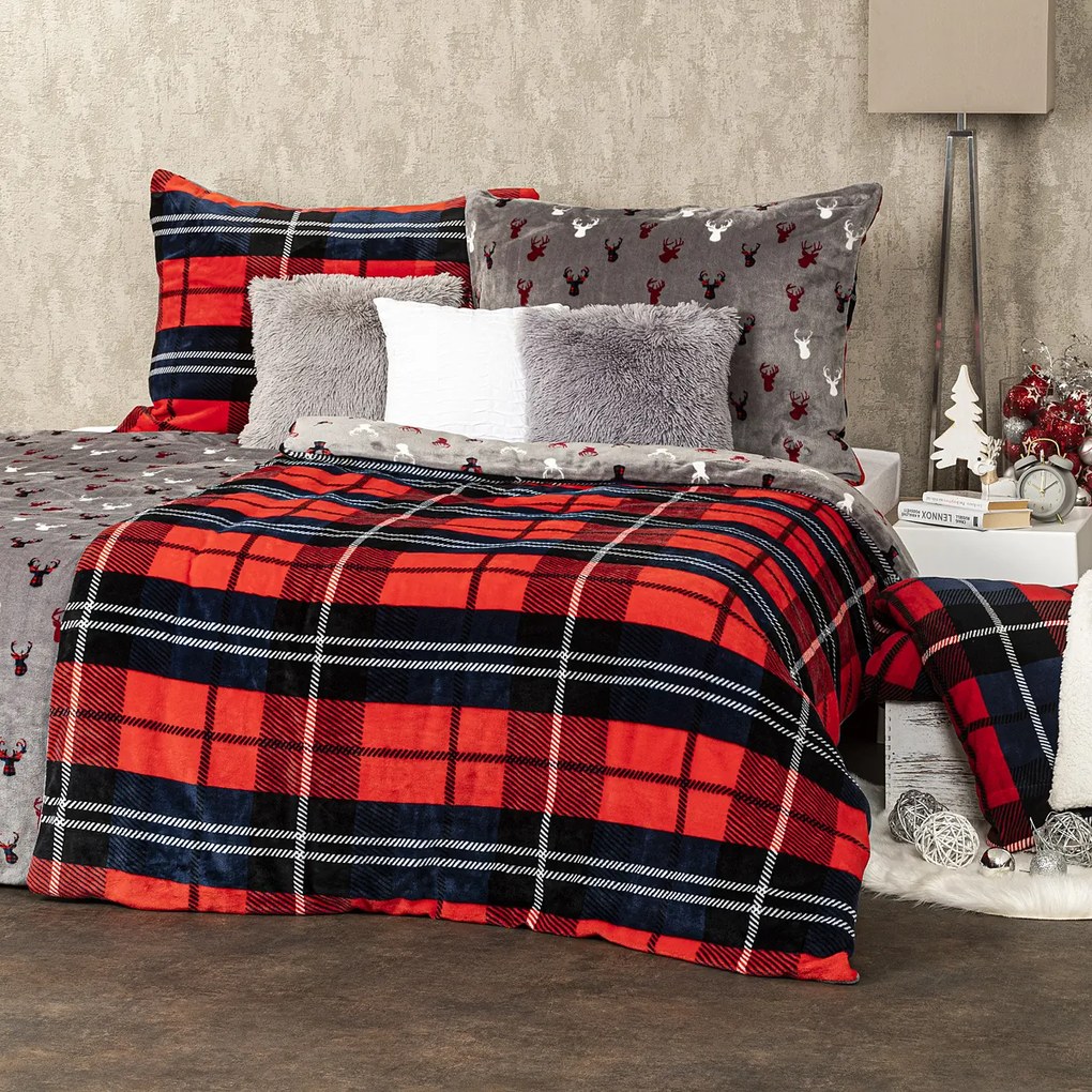 4Home Kocka mikroflanel ágyneműhuzat piros, 140 x 200 cm, 70 x 90 cm, 140 x 200 cm, 70 x 90 cm