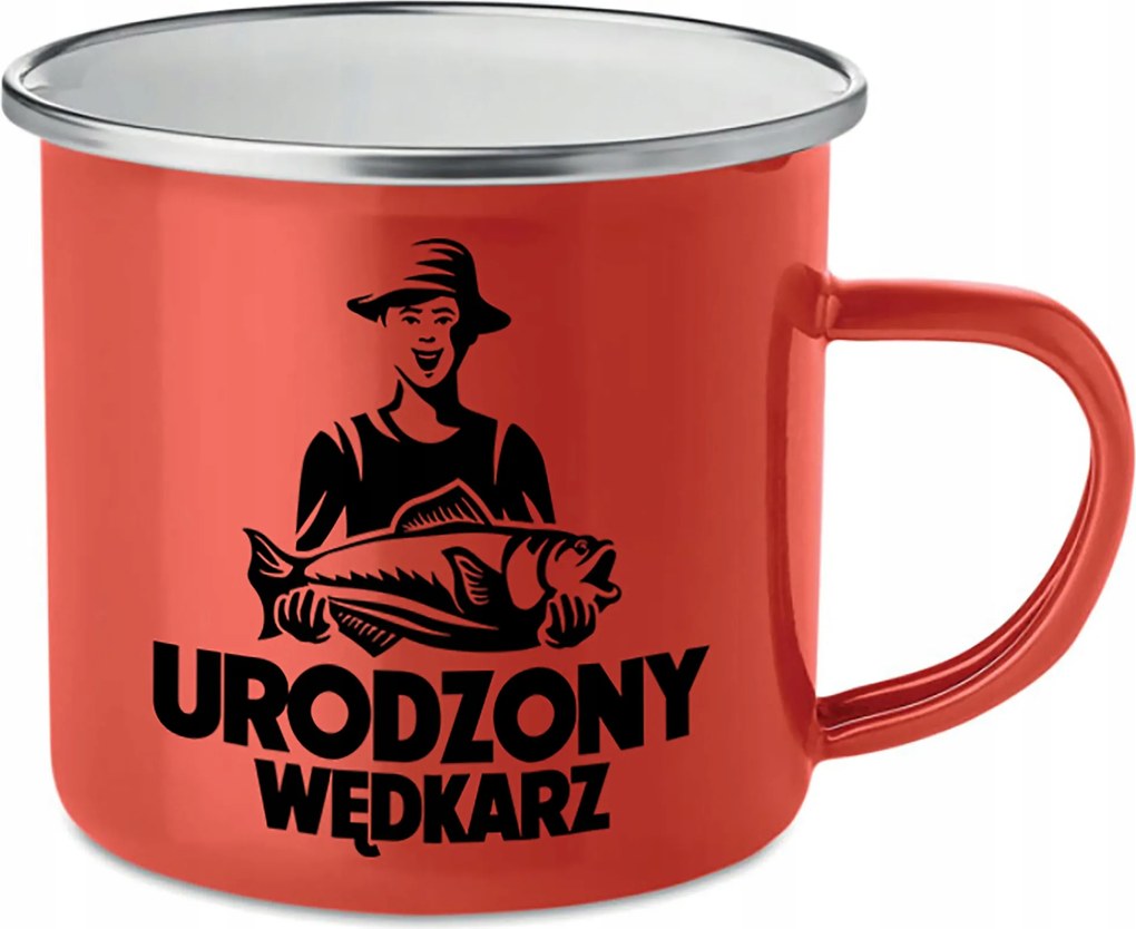 Acél Bögre Zománcozott Piros 250ml Született Horgász Ajándék Mix Minták