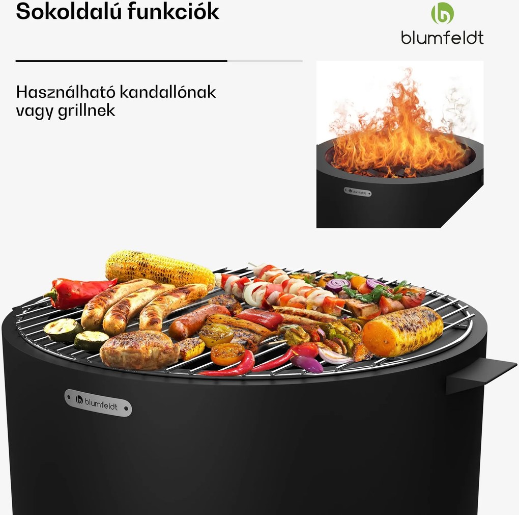 Blumfeldt Ignite Pure tűzhely, alacsony füstölés, grillrács, rozsdamentes acél, hordozható, esővédő fedél, fogantyúk
