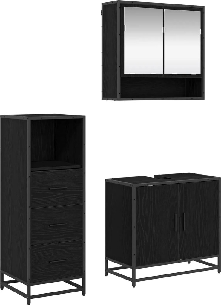 vidaXL Fürdőszoba bútor szett fiókkal 3 pcs Fekete tölgy Faanyag