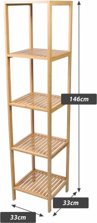 Bambusz polc 5 polc négyzet  alakú 33 x 33 x 146 cm