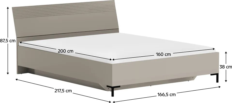 Franciaágy, 160x200, szürkésbarna Taupe, DOMCA