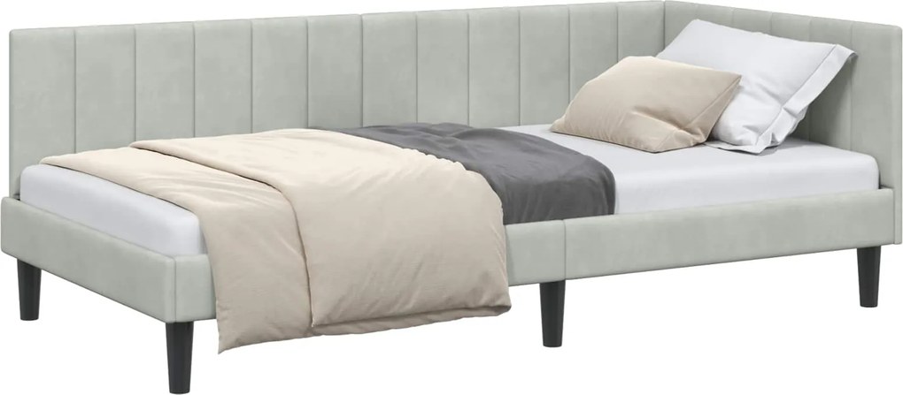 vidaXL Sarokágy keret fejtámlával Világosszürke 90 cm x 190 cm Bársony