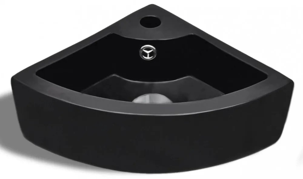 Fekete kerámia mosdókagyló túlfolyóval 45 x 32 x 12,5 cm