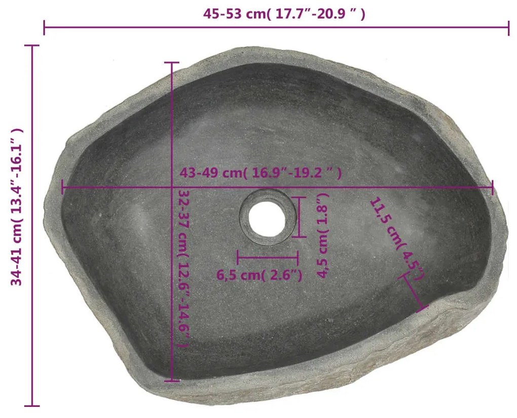 Ovális folyami kő mosdókagyló (45-53) x (34-41) cm