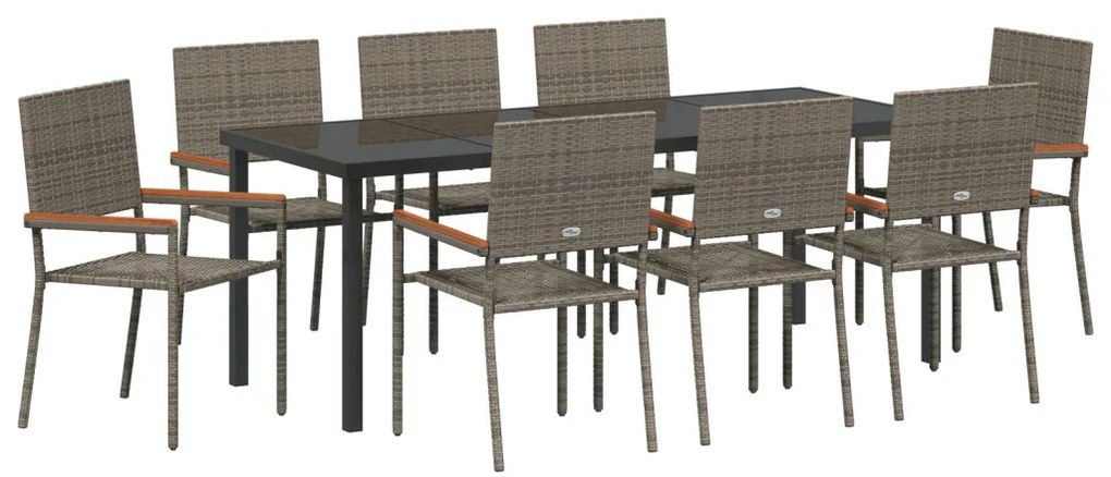 9 Részes Kert Étkezőgarnitúra Szürke Poly Rattan