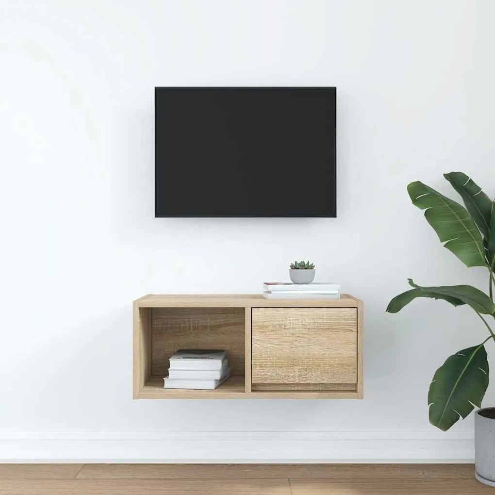 sonoma tölgy színű szerelt fa fali TV-szekrény 60x31x25,5 cm