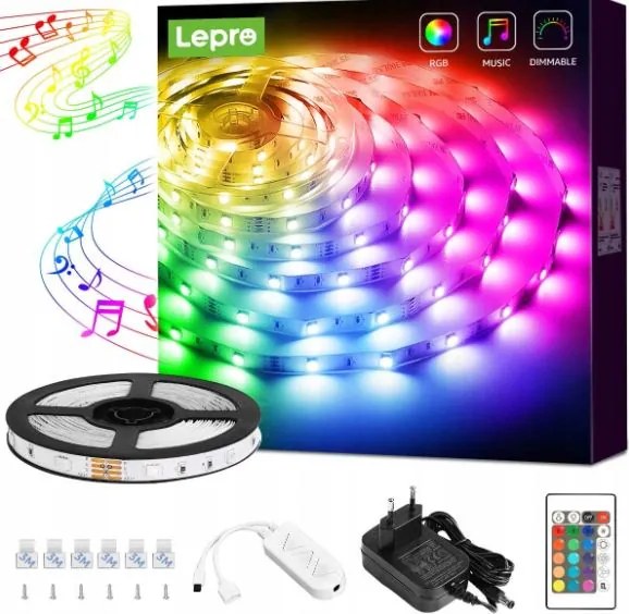 Színes Zenei Led Szalag Távirányítóval És Tápegységgel Angol Zasi Bemenet