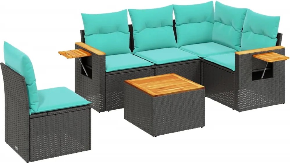 vidaXL 6 részes fekete polyrattan kerti ülőgarnitúra párnával