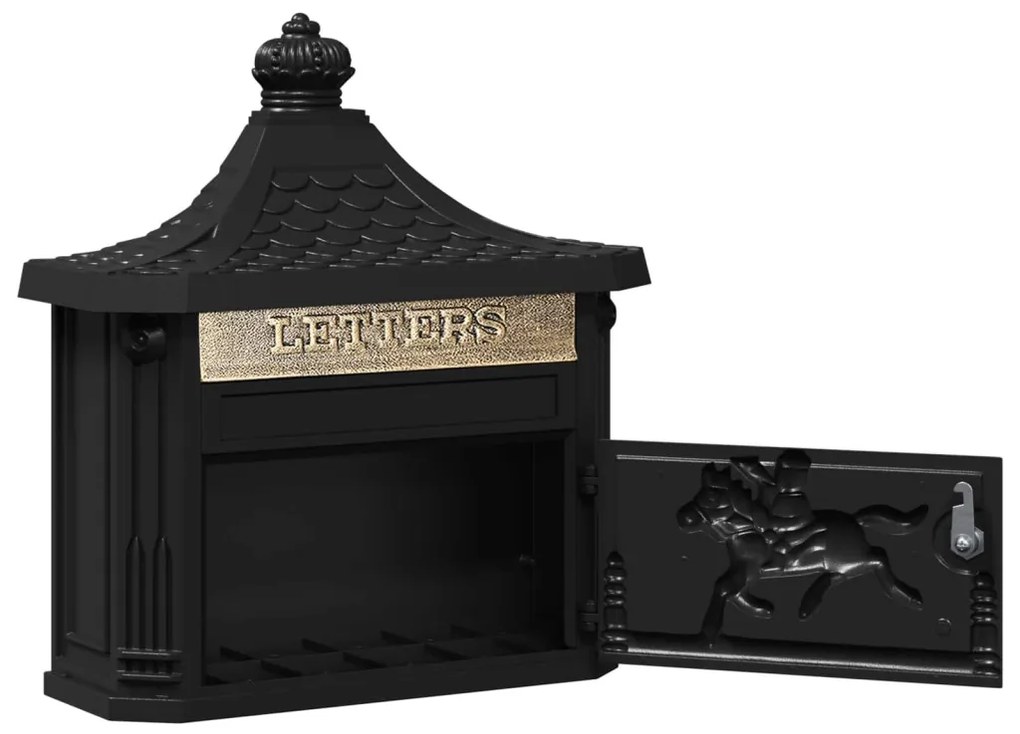 vidaXL Fali Postafiók Fekete 40.5 x 15.5 x 44 cm Öntött alumínium