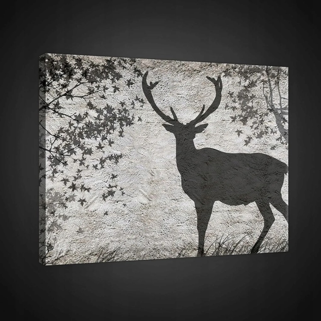 Vászonkép 80x60 Szarvas sziluett természet erdő fák minimalizmus nyugalom ősz