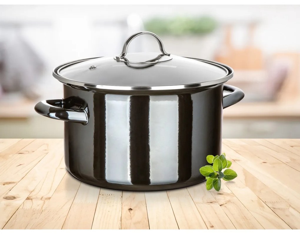 Banquet Emaille-beschichtete Pfanne METALLICSchwarz 24 cm, 3,7 l, mit Deckel, 24 cm