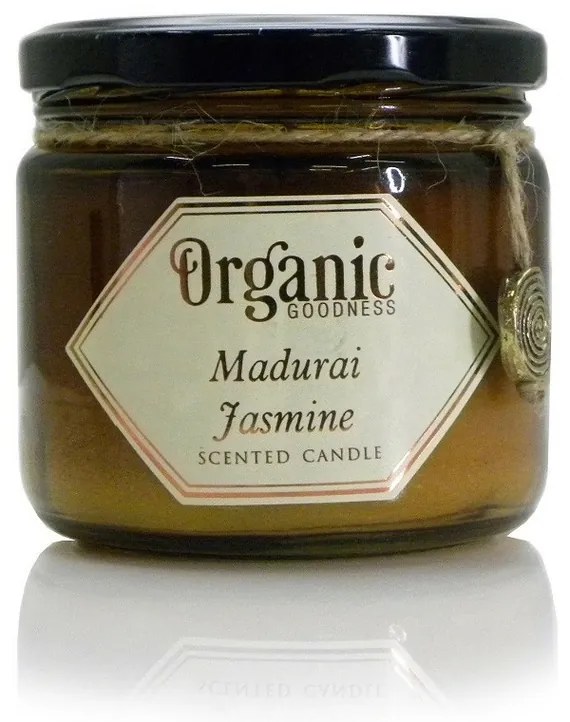 Organikus gyertya Madurai Jasmine 200 gborostyánszínű üvegben